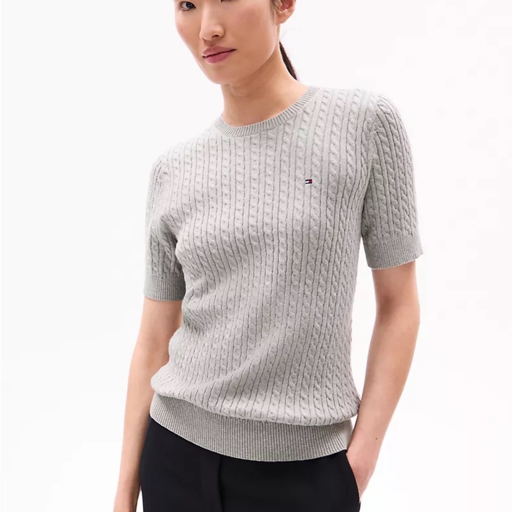 Tommy Hilfiger Light Gray Cable Knit Sweater
